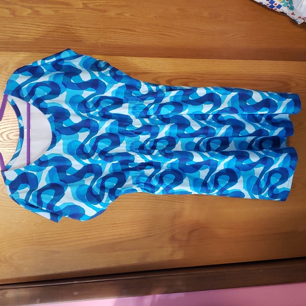 Op Art Blue Swirl Cotton Jersey Tshirt dress. NWOT 1X. KarlaCola. Ocean Dress.